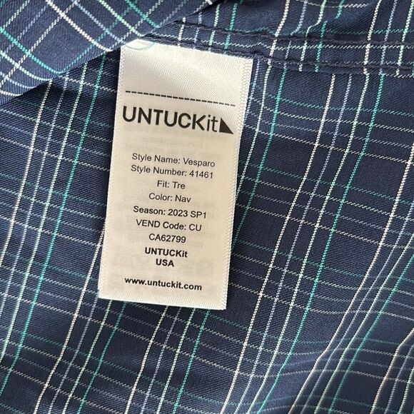 UNTUCKit Long Sleeve Button Down Shirt Navy Plaid Size XL TALL - Picture 9 of 10